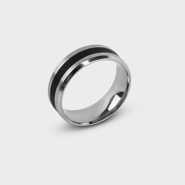 Sølvfarvet Signature Ring i rustfrit stål med sort detalje