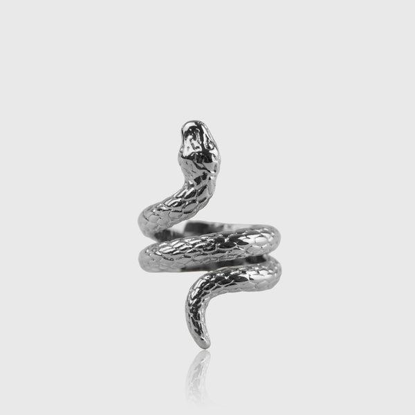 Snake Ring i sølvfarvet rustfrit stål med slangedesign fra Fadeless.dk